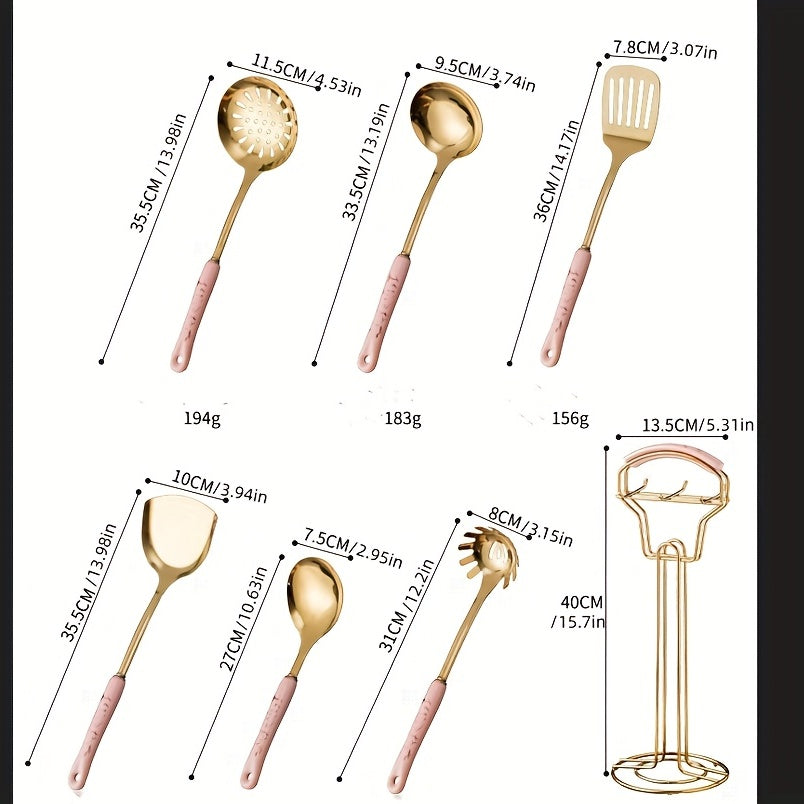 7-Piece Nordic Light Luxury Kitchen Utensil Set with Ceramic Handles for Cooking and Parties