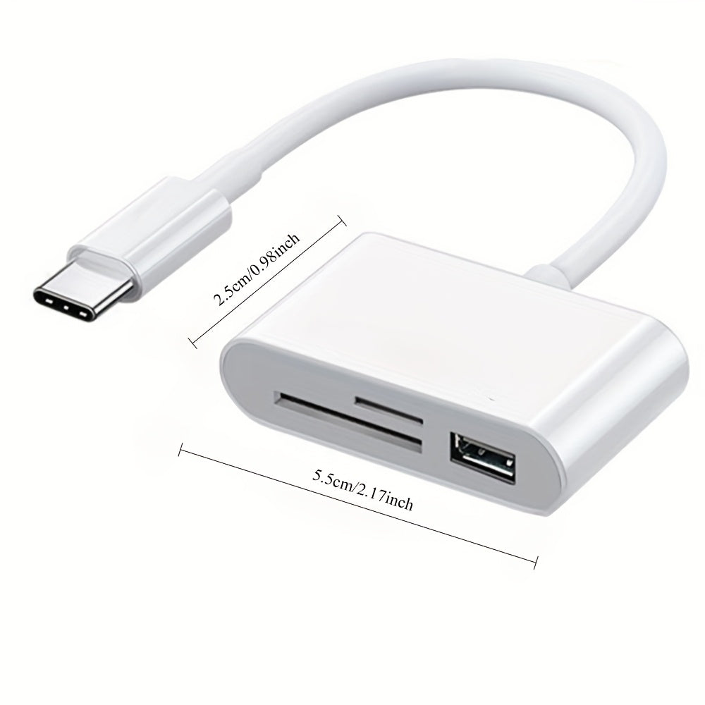 USB Type-C Card Reader for SD and TF Cards Fast Data Transfer Compact White
