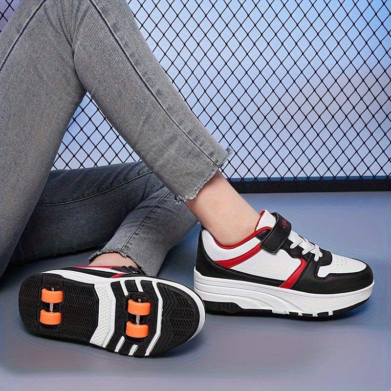 Boys Low Top Skate Shoes with Removable Roller Skates Breathable Lightweight Non Slip All Season