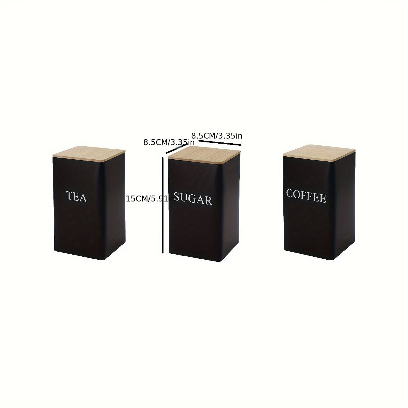 Square Metal Canisters Set with Wooden Lids for Tea Sugar Coffee Storage