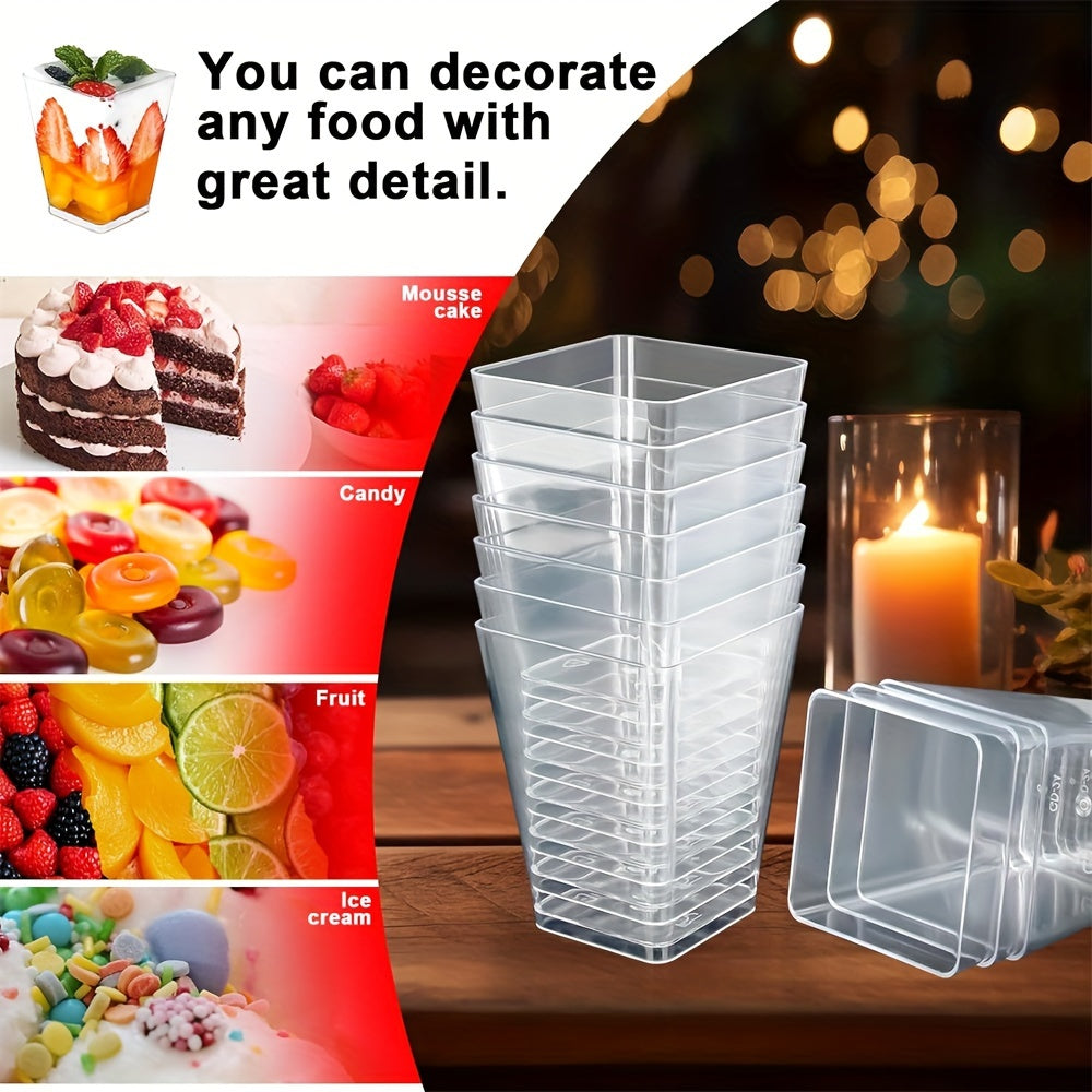 10-Pack 5oz Clear Plastic Dessert Cups Mini Square for Parties Parfaits Pudding