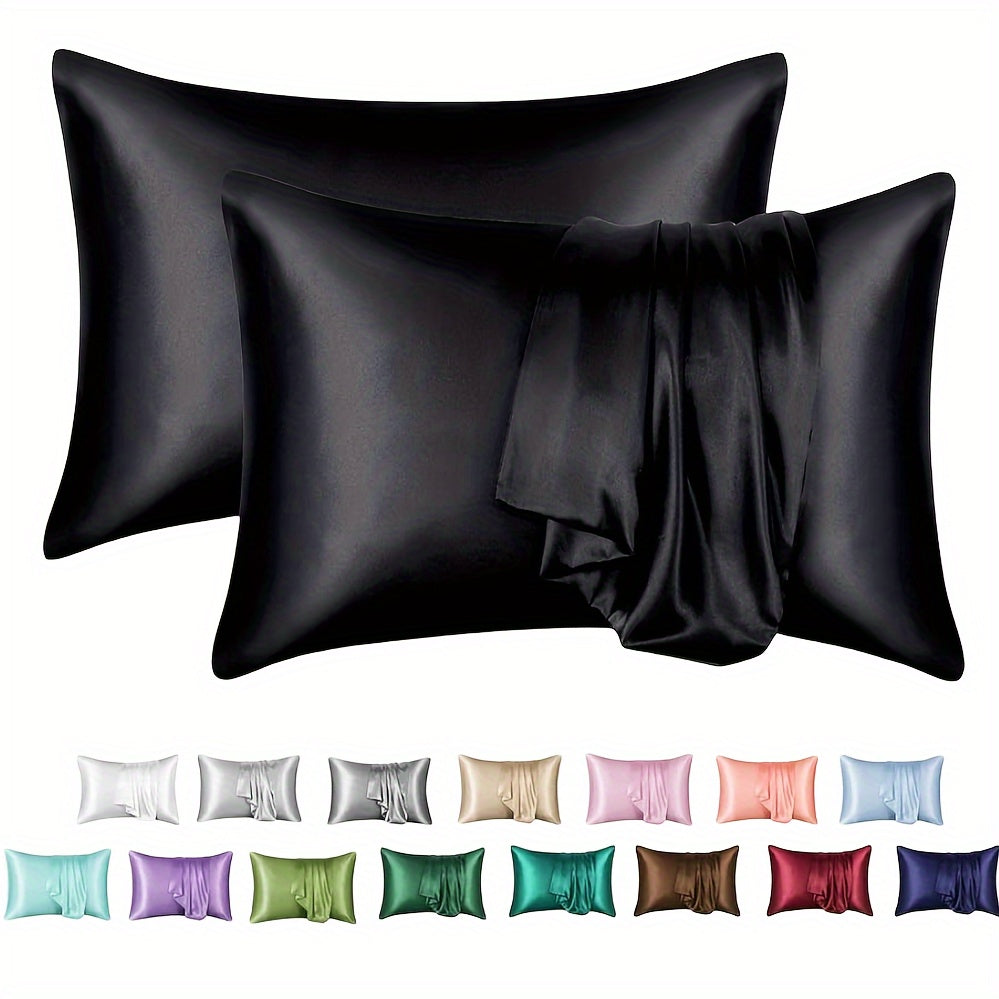 Set of 2 Satin Pillowcases 90g Envelope Closure 100% Polyester Silky Fabric