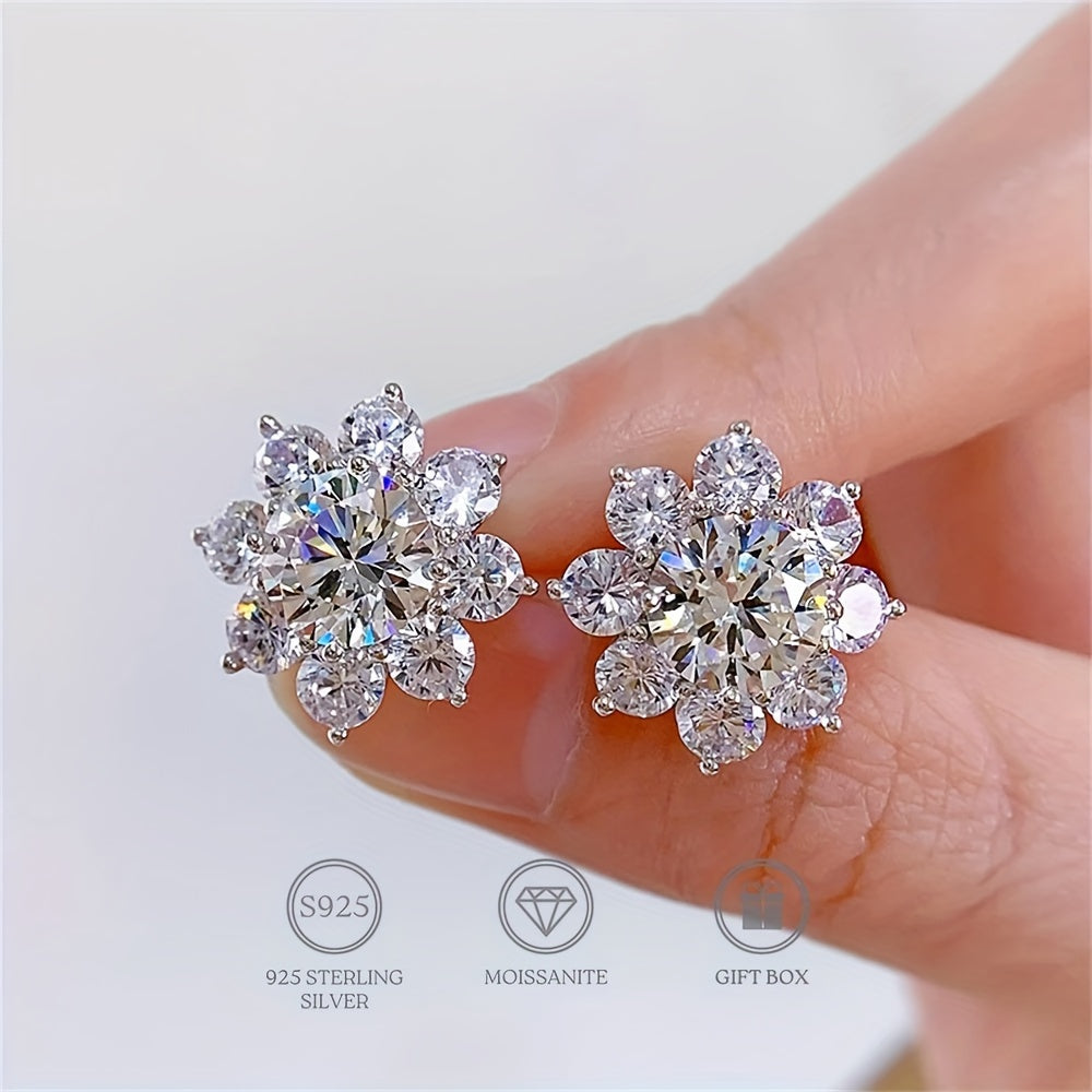 Sunflower Moissanite Stud Earrings 0.56ct Sterling Silver for Birthdays Weddings