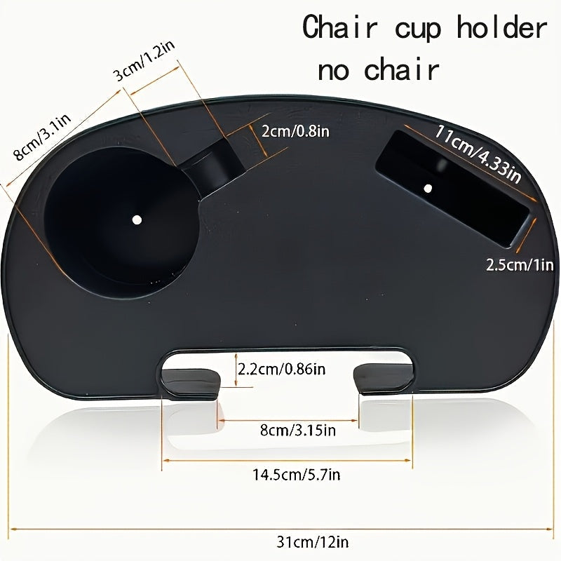 Black Folding Lounge Chair with Cup Holder Portable Side Table for Outdoor Use