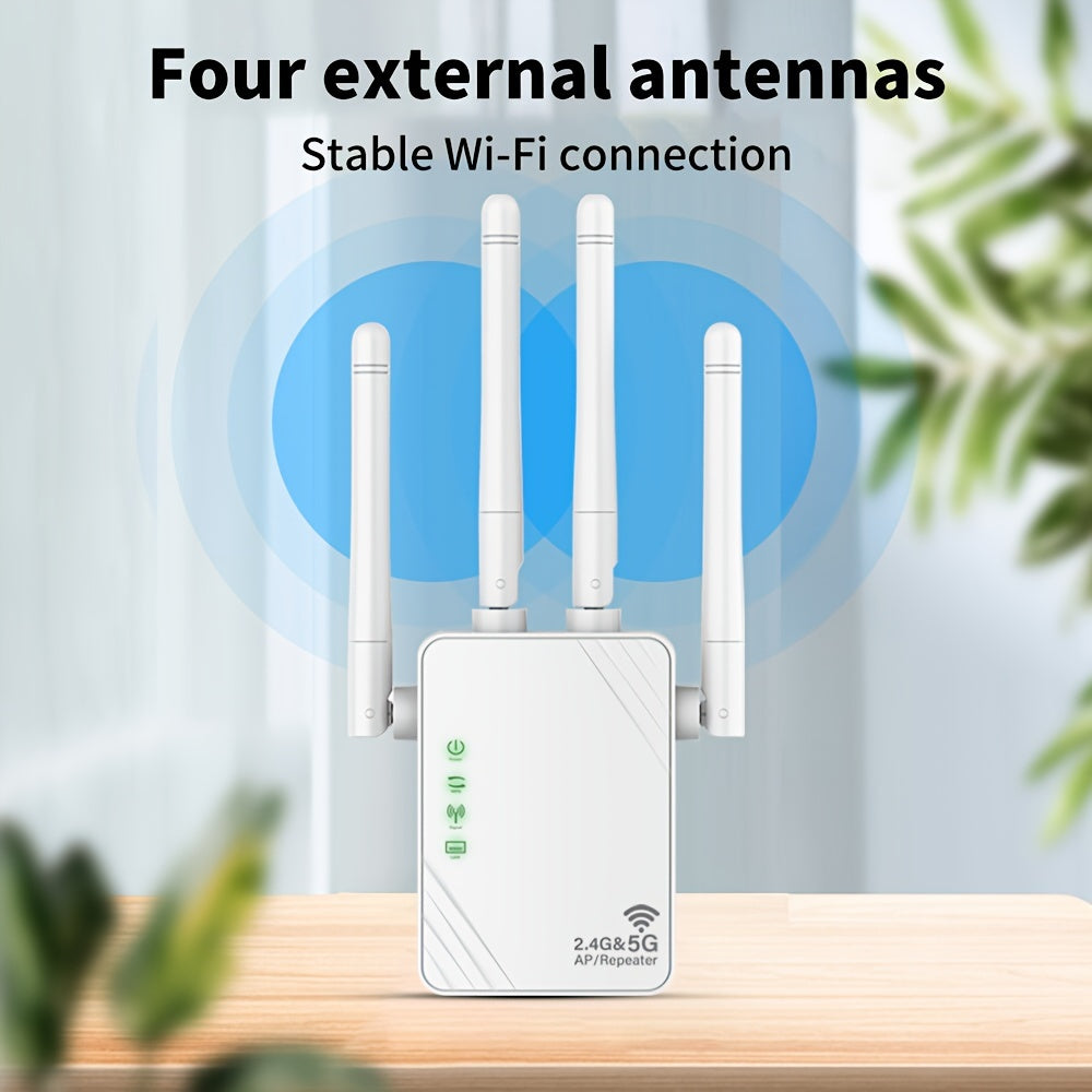 WiFi Extender Dual Band 2.4G 5G with 4 Antennas Ethernet Support for Home Use