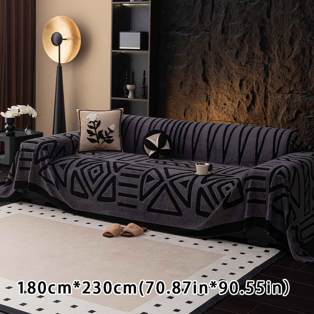 Boho Style Geometric Velveteen Sofa Throw with Machine Washable Cover for Armchair Loveseat and Sofa