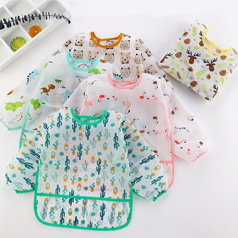 Babero infantil a prueba de agua con dibujos animados y mangas, a prueba de manchas, cierre fácil, mezcla de poliéster, incluye chaqueta de PU