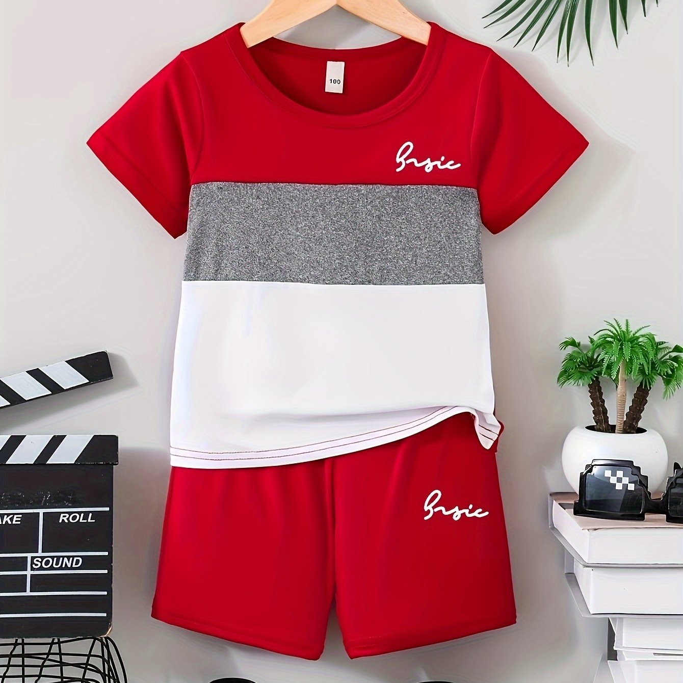 Kids Boys Summer Letter Print T-Shirt and Shorts Set Polyester Casual Age Over 3