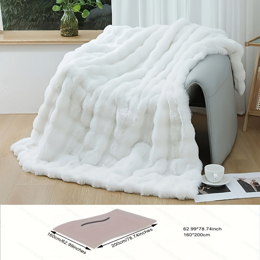 Faux Fur Blanket Double-Sided Tuscany-Inspired Thickened Cozy All-Season Sofa Throw