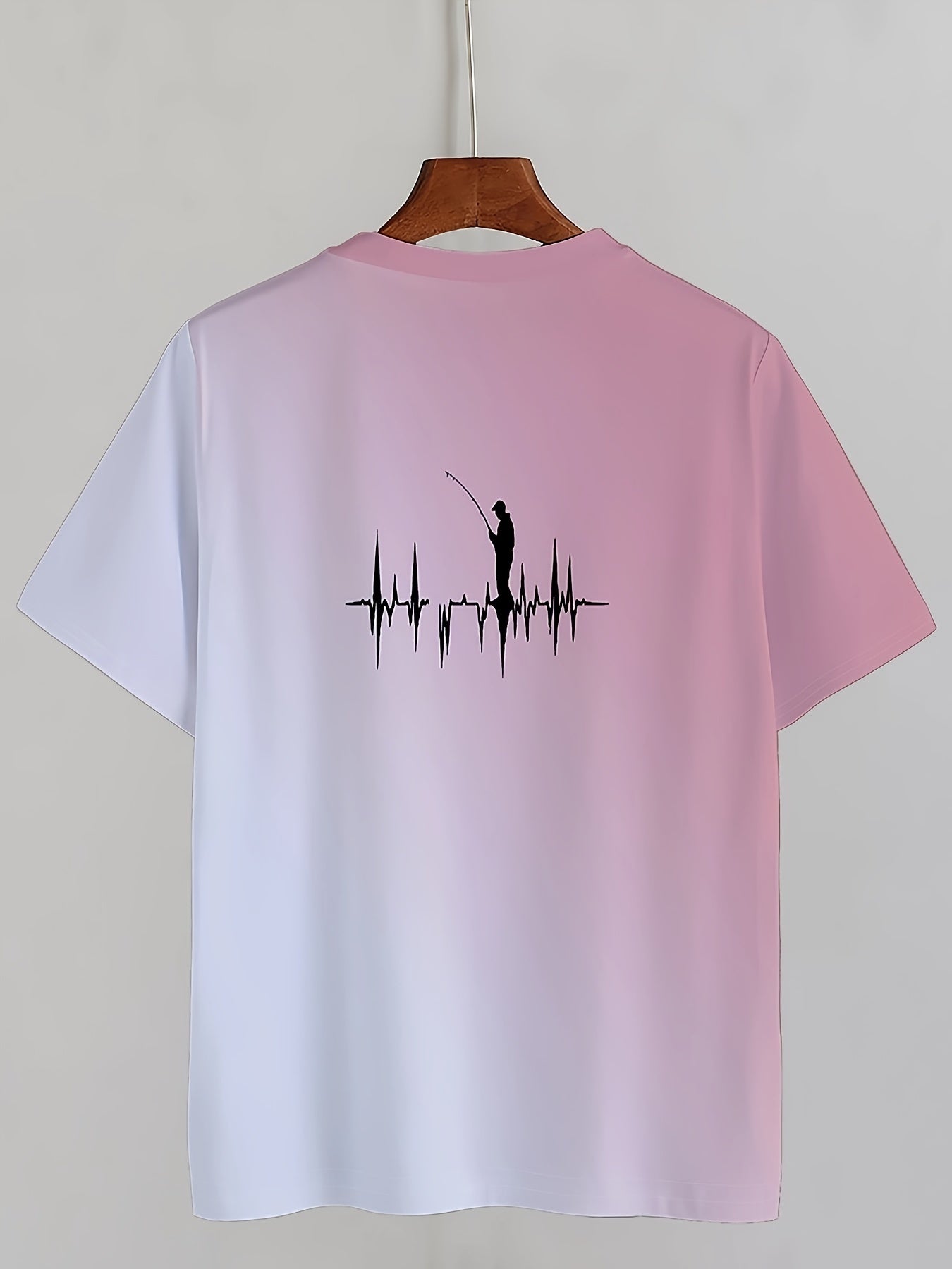 Erkaklar uchun tasodifiy baliq ovlash printli futbolka, cho'ziluvchan mato va dumaloq bo'yin bilan, yozgi ko'cha uslubi uchun mukammal.