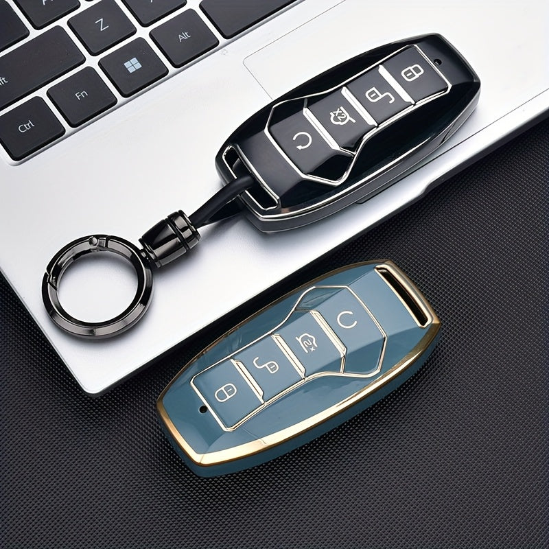 Car Key Fob Cover TPU Silicone 4-Button Remote Key Case with Keychain