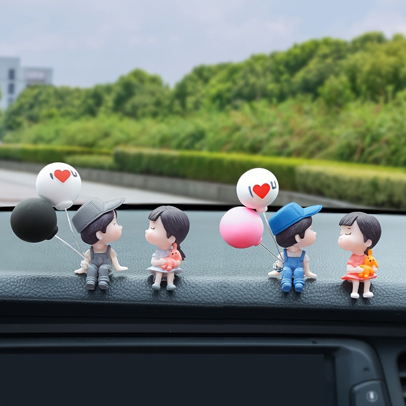 Resin Car Dashboard Decor 2pcs Balloon Holding Couple Figurines Interior Accessories