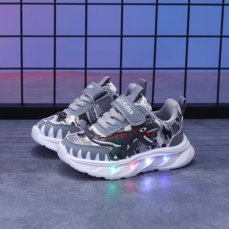Kids' LED Dinosaur Sneakers Boys Girls Flashing T-Rex Casual Shoes with Hook-and-Loop Fastener