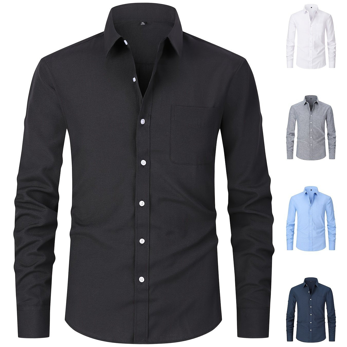 Men's Loose Fit Cotton Blend Oxford Dress Shirt Long Sleeve Solid Color with Front Pocket