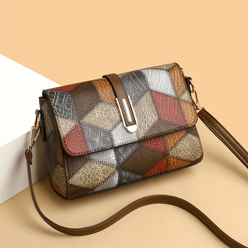 Women's PU Multi-Layer Crossbody Bag with Retro Design and Hardware Accents