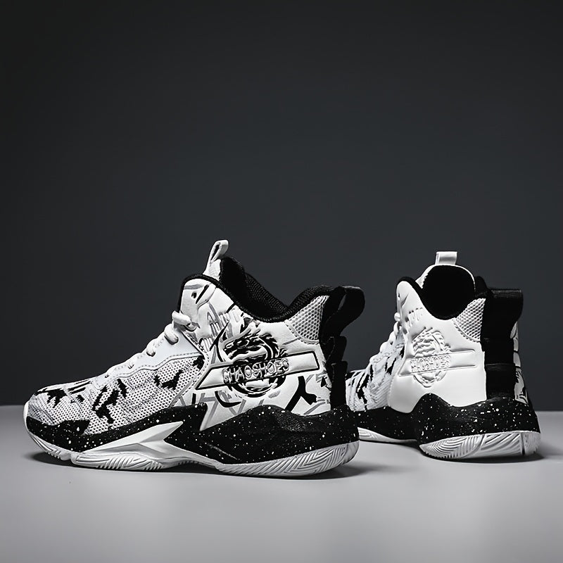 Boys Woven Basketball Shoes Mid Top Lace Up Non Slip All Season Sneakers