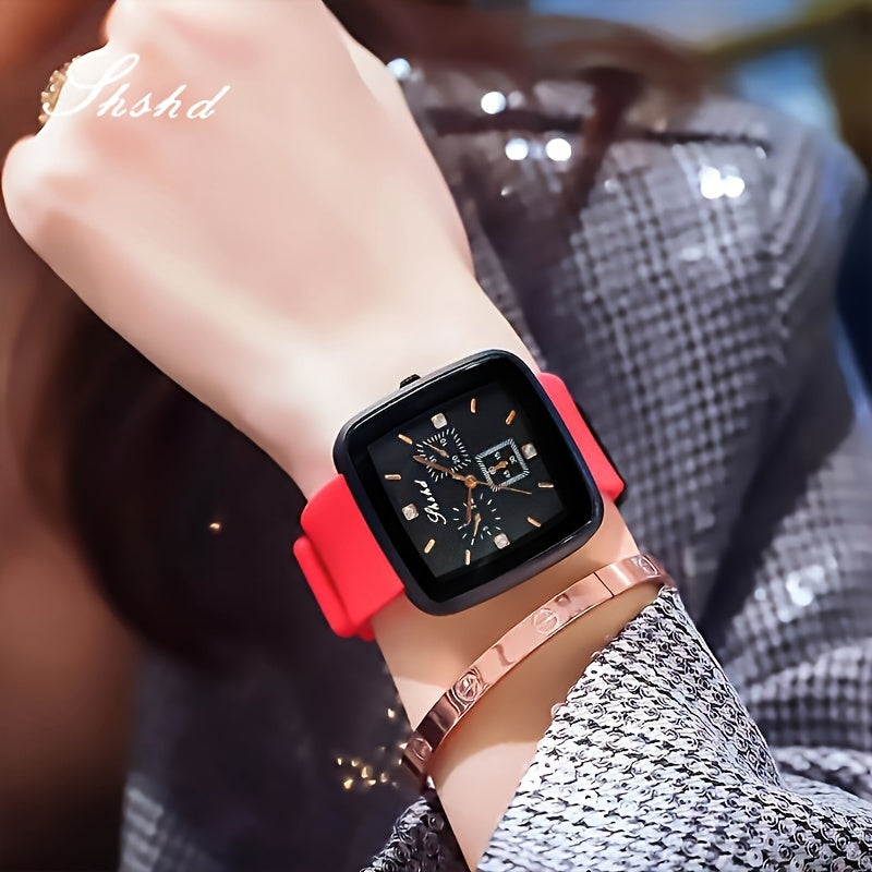 Women's Quartz Wristwatch with Plastic Case and Silicone Strap