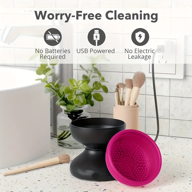 Portativ elektr makiyaj cho'tkasi tozalagichi USB quvvati yordamida suyuq asos, kontur, ko'z qovoqlari va qizarish cho'tkalari kabi barcha o'lchamdagi go'zallik makiyaj cho'tkalarini samarali ravishda tozalaydi.