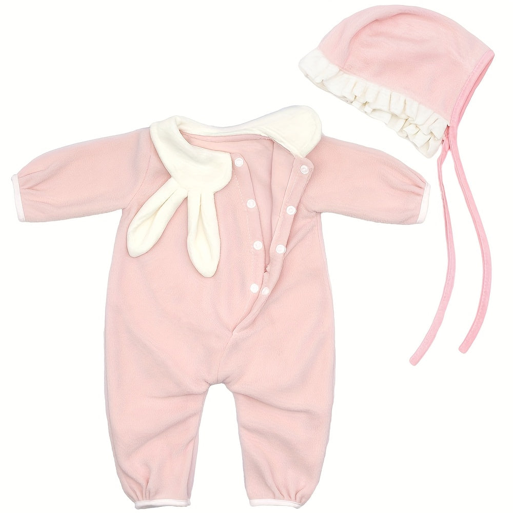 Pink Rabbit Ears Onesie with Cap for 22 Inch Silicone Dolls Kids Toy Clothing