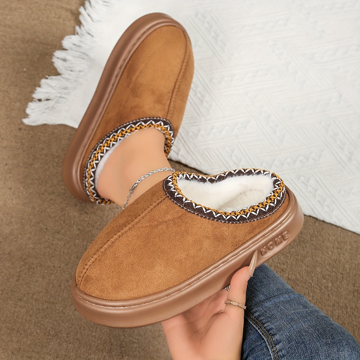 Unisex Indoor Outdoor Plush Lined Slippers Comfortable Warm Non-Slip