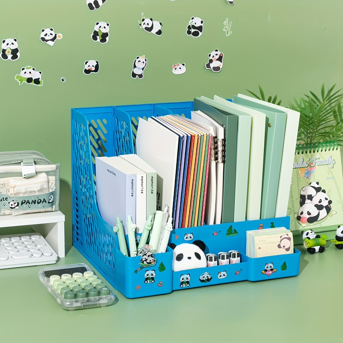 Desktop File Organizer with Panda Theme 4 Slots Detachable Tiered Shelves PP Material Office Storage