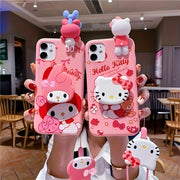Cartoon Phone Case with Stand for iPhone TPU Soft Cover Fashionable and Cute