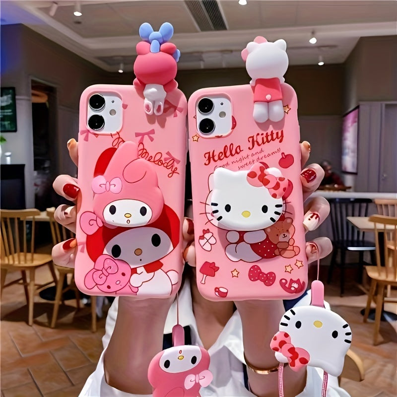 Cartoon Phone Case with Stand for iPhone TPU Soft Cover Fashionable and Cute