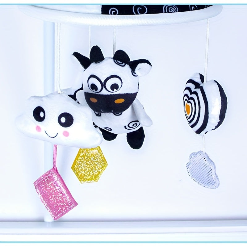 Baby Toy Car Hanging from Stroller with Black and White Animal Wind Chimes and Umbrella Bed Bell