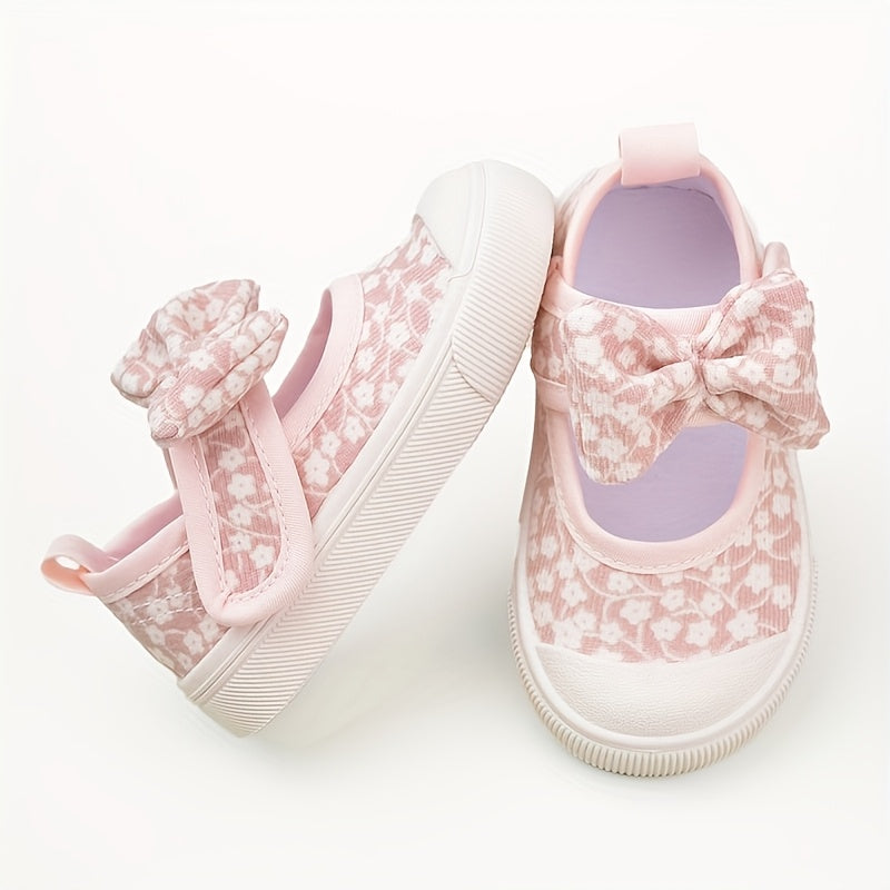 Girls Floral Print Canvas Sneakers with Bow Detail Non-Slip TPR Sole for Casual Outdoor Wear
