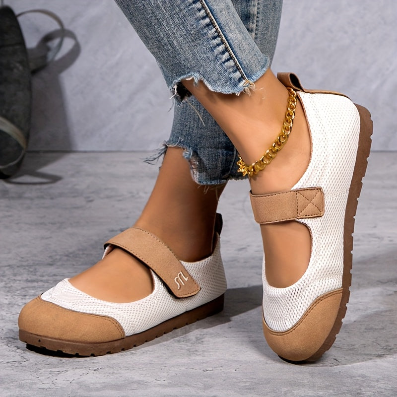 Women Breathable Mesh Slip-On Flats White Brown Casual Comfortable Shoes