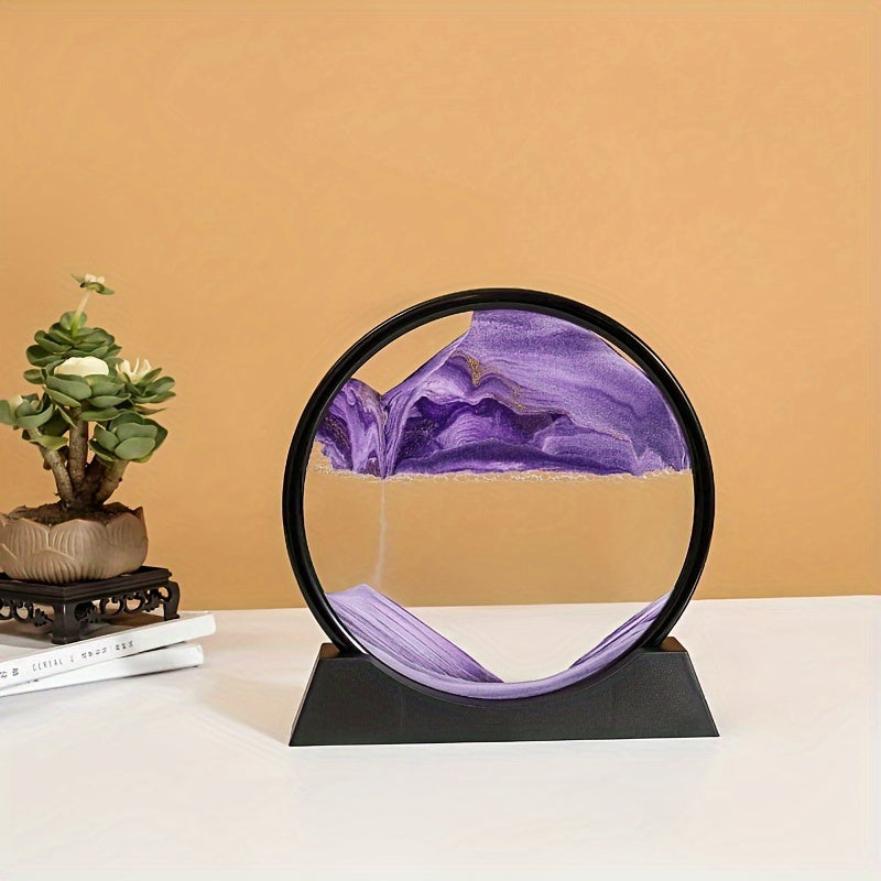 7-Inch Round Glass Frame with Moving Liquid Sand Deep Sea Landscape Decor