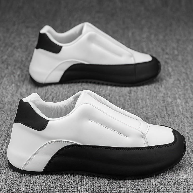Men's Casual Slip-On Sneakers Black White Thick Sole Height Boosting Low Top Round Toe All-Season