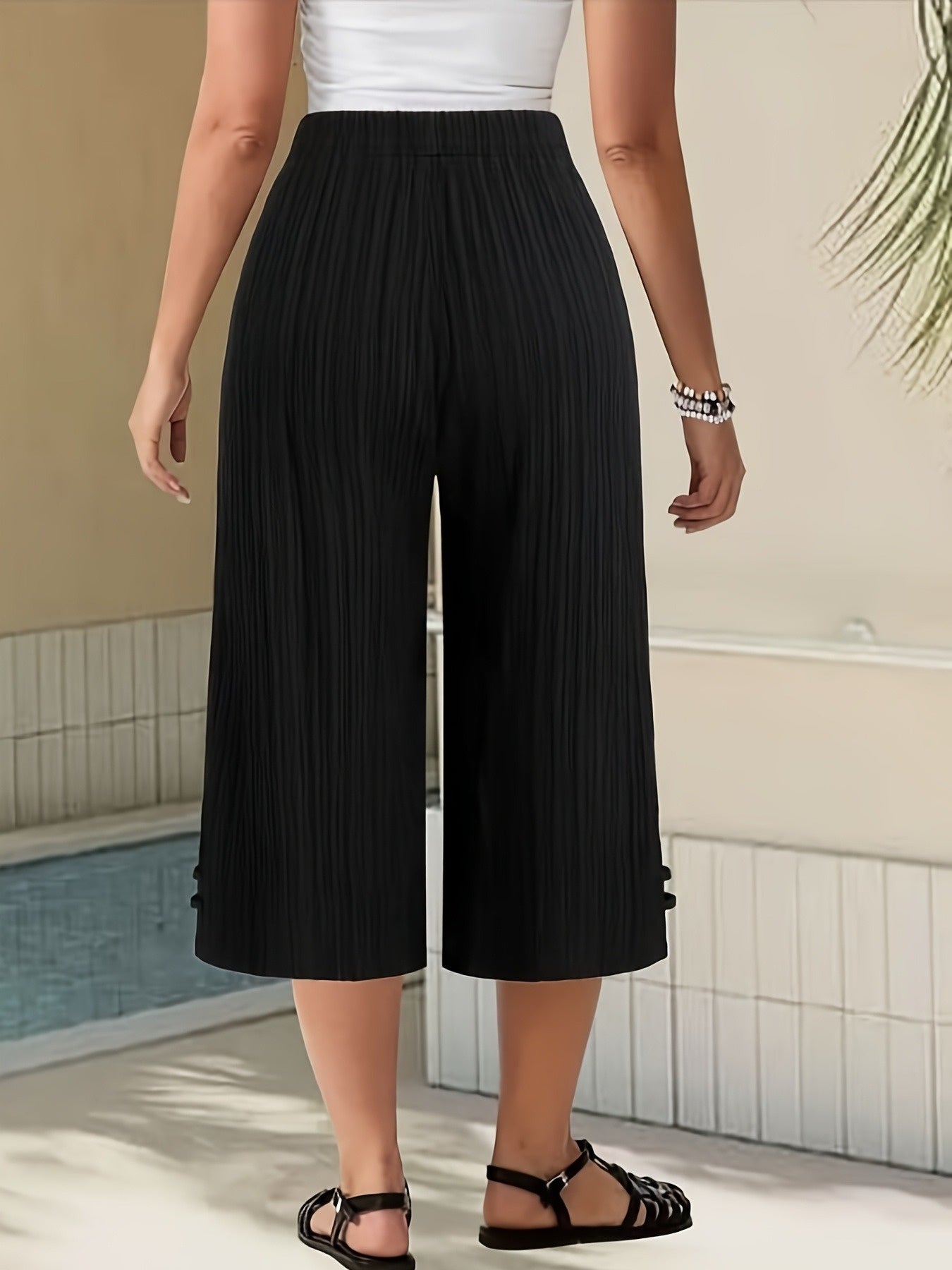 Women's Plus Size Elegant Non-Transparent Straight Leg Trousers Black