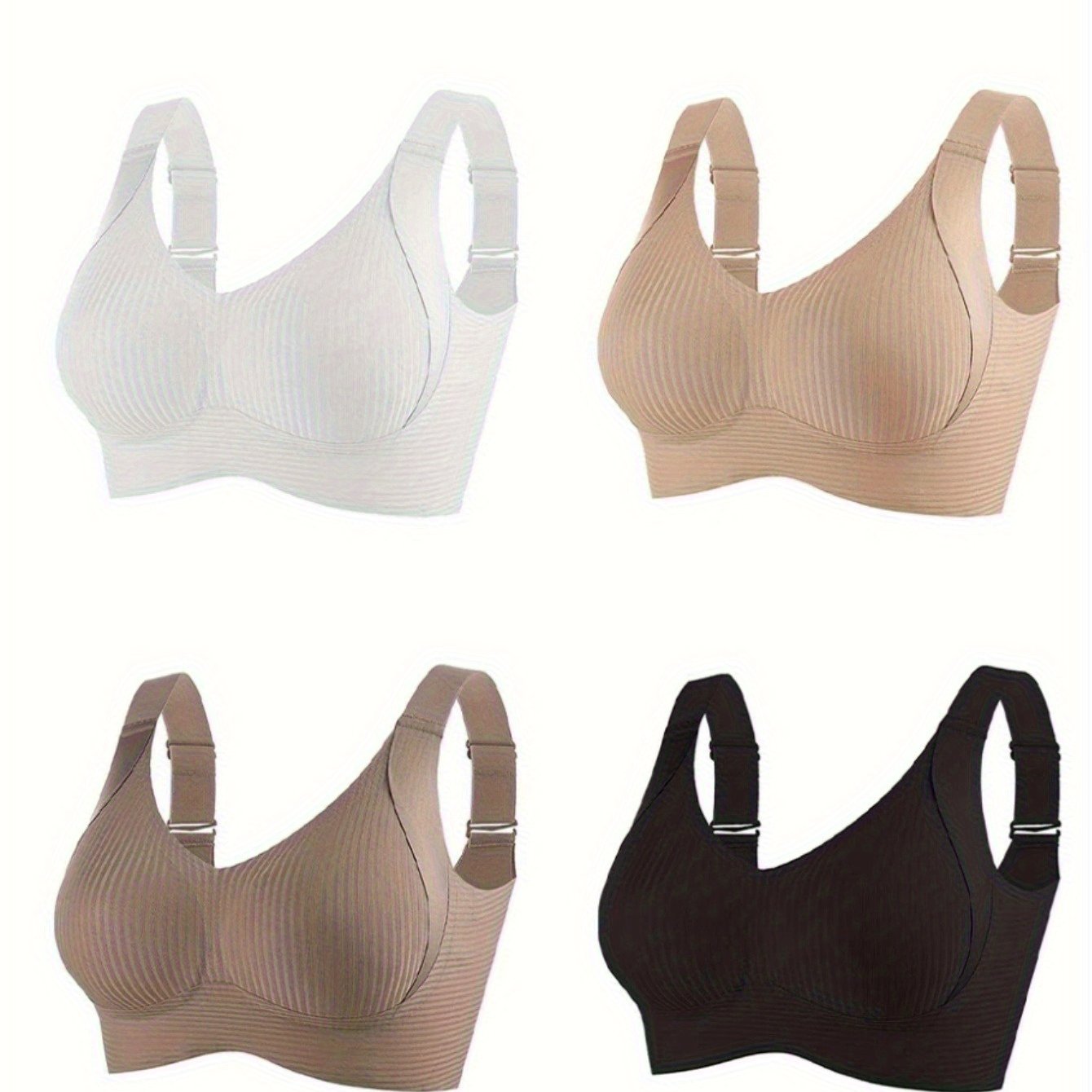Women's Seamless Cotton Bra Pack Comfortable Support No Underwire Black White Beige