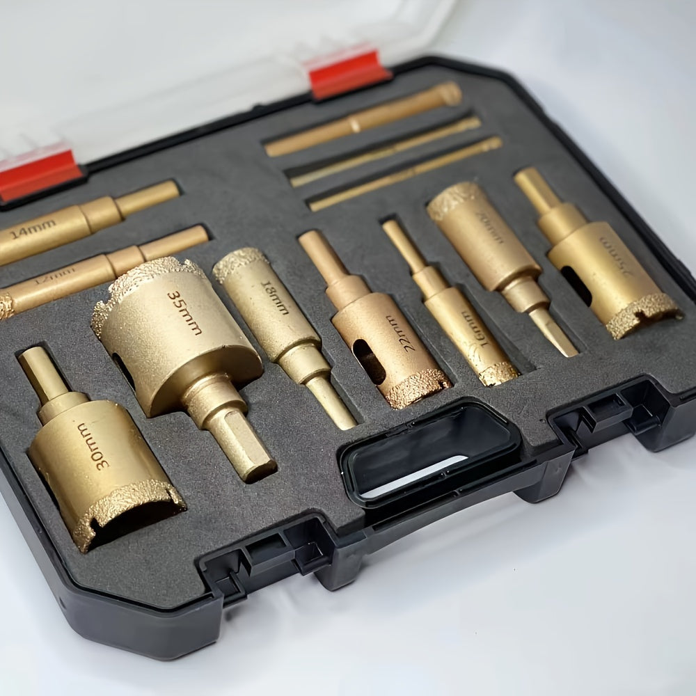 12-Piece Diamond Coated Drill Bit Set for Glass Marble Granite Tile Ceramic