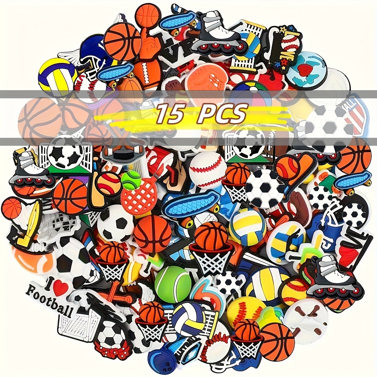 Unisex Sport-Themed Charm Elements for DIY Shoes Bags or Bracelets 15/22/33/82/102pcs