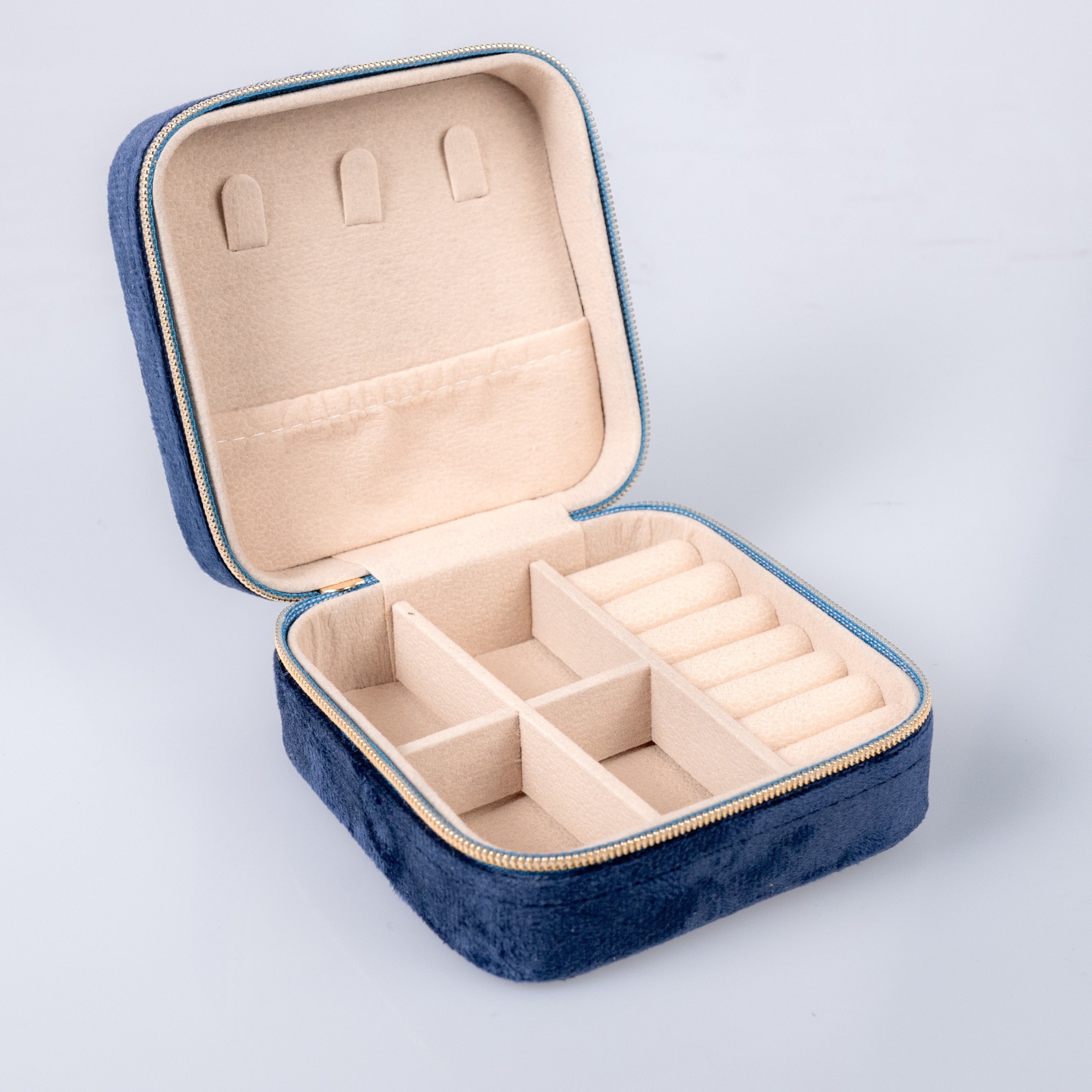 Velvet Jewelry Organizer Travel Case with Compartments for Earrings Necklaces and Rings