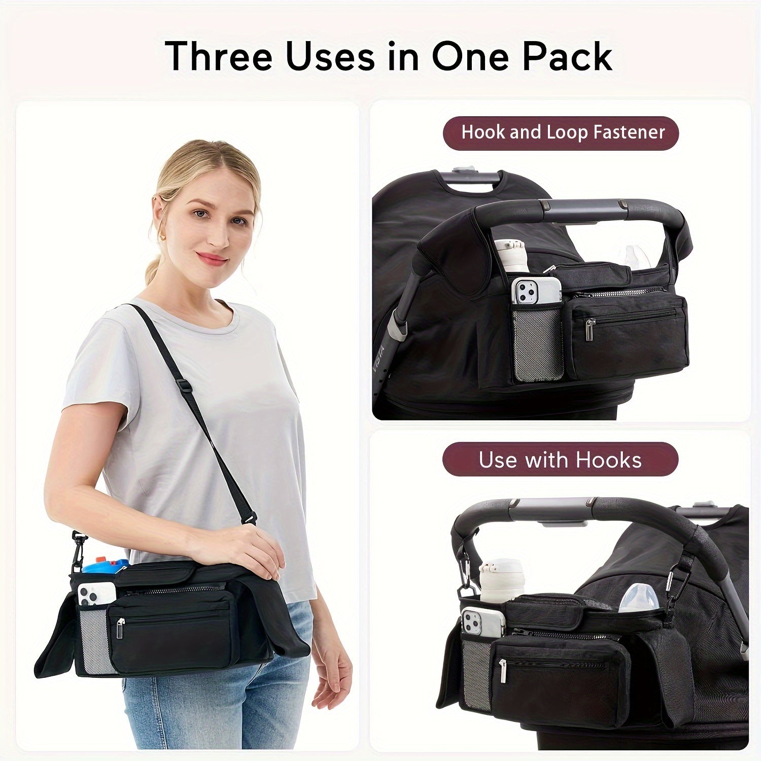 Katta saqlash quvvatiga ega osilgan aravacha sumkasi, saqlash savati, aravachalar uchun universal aksessuar sumkasi