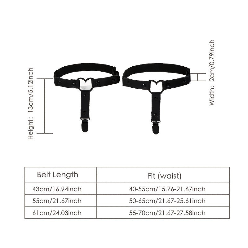 Black Gothic Thigh Garter with Anti-Slip Clips and Adjustable Heart Detail for Ladies