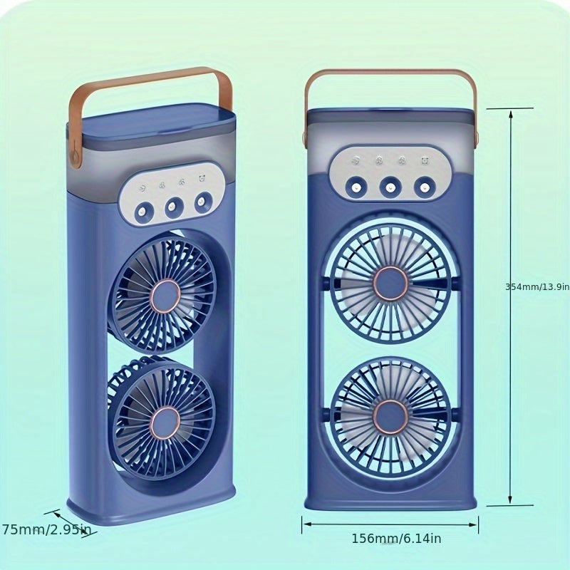 Portable Table Fan with Dual USB Fans and Humidifying Mist, Quiet Indoor Outdoor