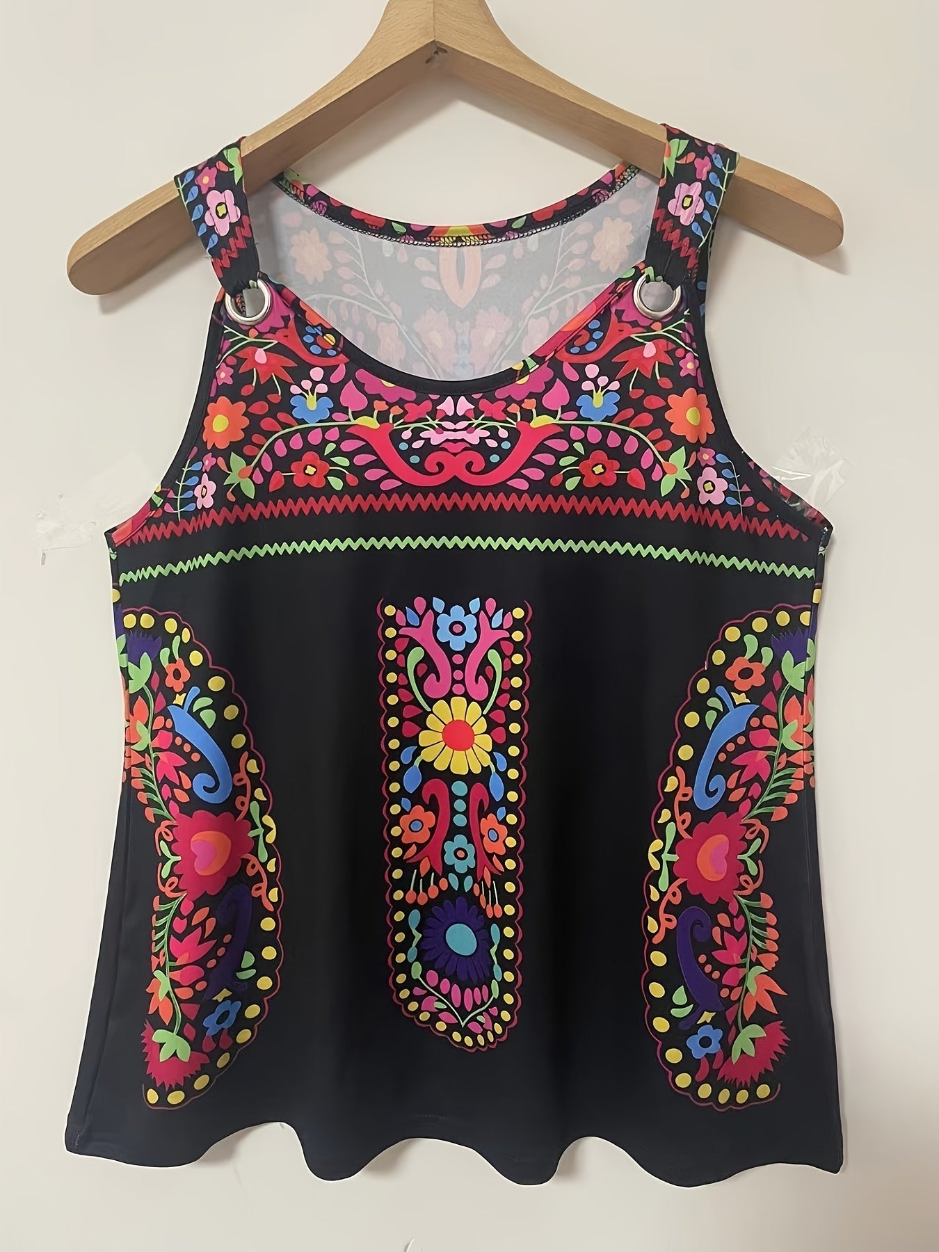 Женская майка с цветочным принтом из полиэстера и спандекса, без рукавов, повседневная блузка для отпуска