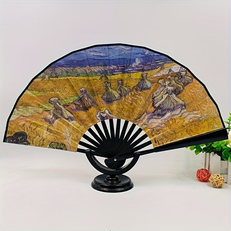 Hand Fan with Elegant Landscape Print for Dancing and Cheongsam Dressing High-Quality Folding Design