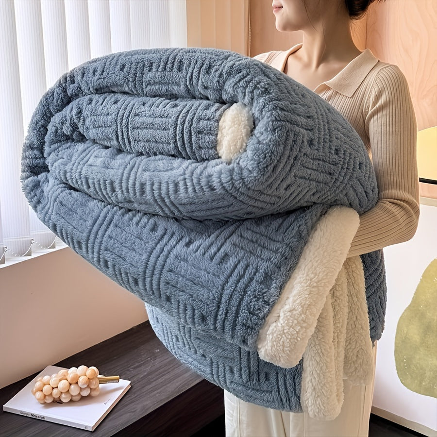 Double-Layer Velvet and Lambswool Bed Blanket for All-Season Comfort