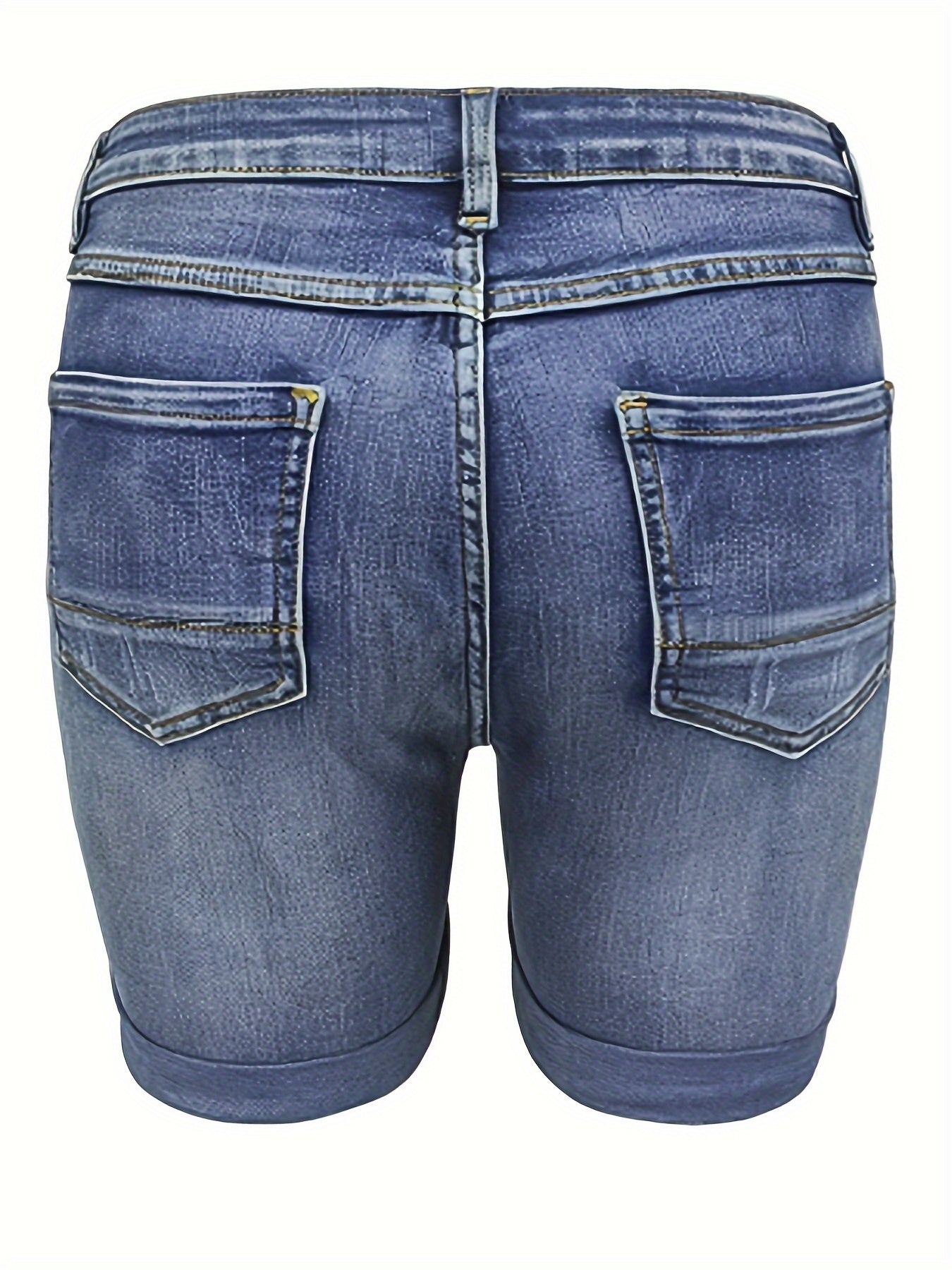 Women's Plus Size Denim Shorts High Waist Rolled Hem Stretch Casual