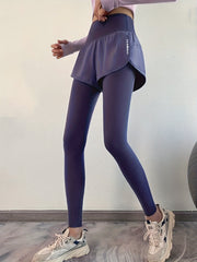 Women's High-Waisted 2-in-1 Yoga Leggings with Skirt Overlay for Fall and Winter