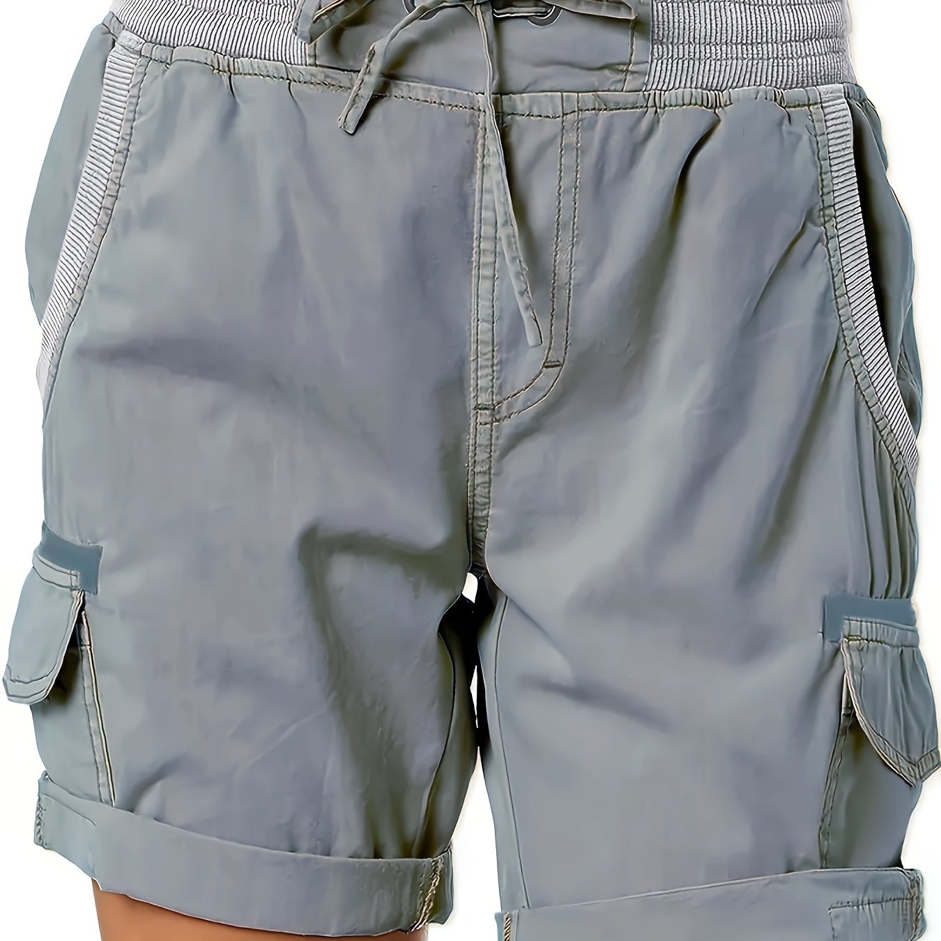 Plus Size Women's Black Cargo Shorts With Drawstring Waist