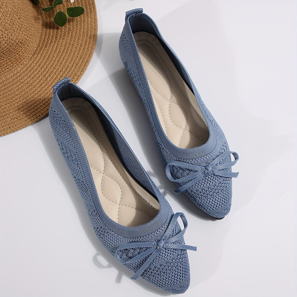Women's Ballet Flats Bowknot Breathable Fabric Slip-On Shoes