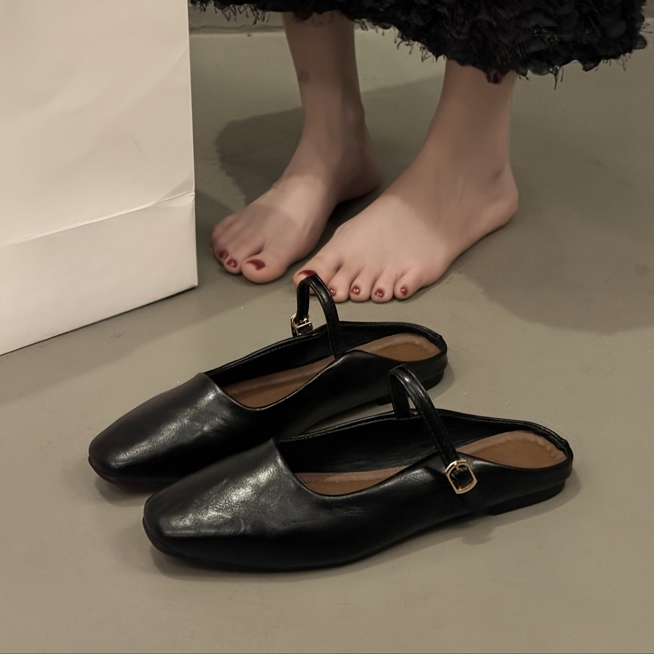 Mules de verano para mujer marrón sintético con tacón grueso y slip-on