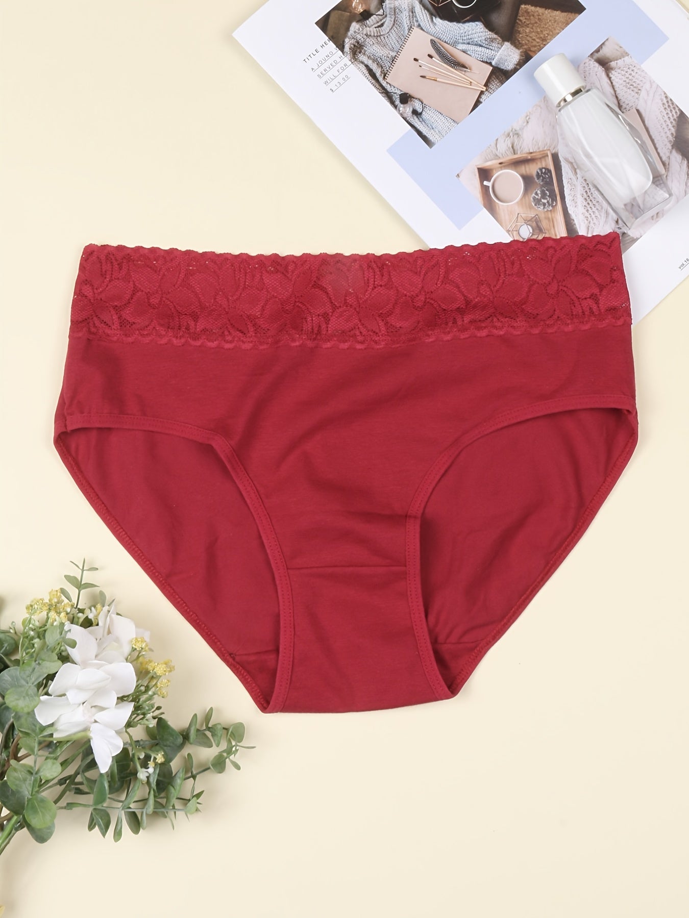 Women’s Lace Bikini Hipster Panties Pack of 6 Cotton Mid Rise Briefs Solid Color