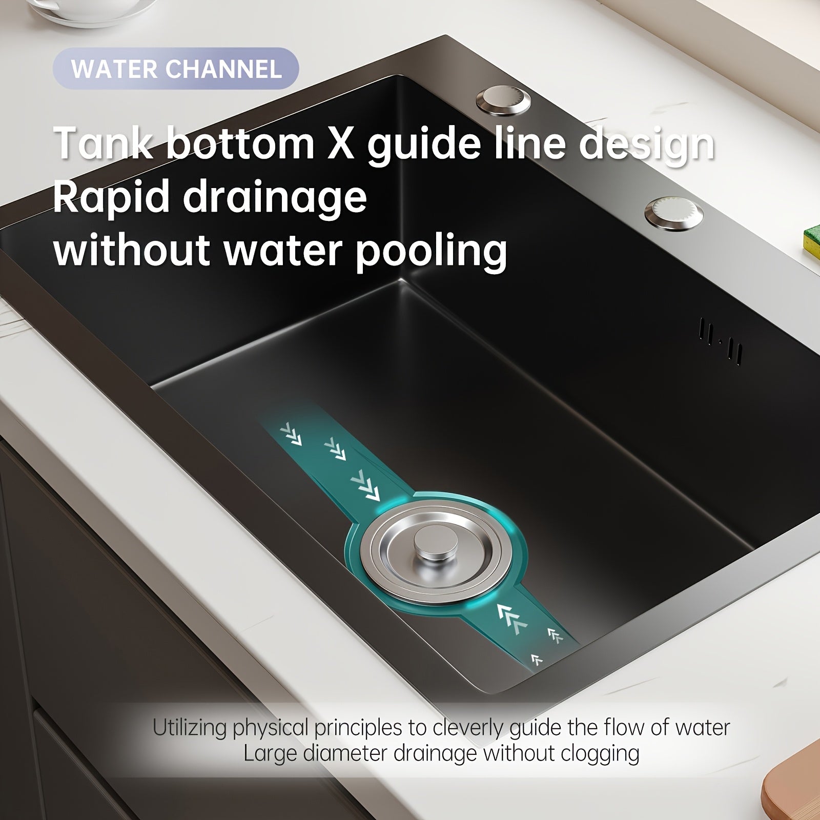 Black Stainless Steel Kitchen Sink Single Bowl Undercounter with Center Drain and Pull-Out Faucet